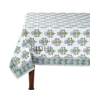 Trending 2025 Baby Blue & Pigeon Green Indian Handmade Floral Printed Cotton Customizable Reusable Modern Home <b>Table</b> <b>Cover</b> - Product Image 6