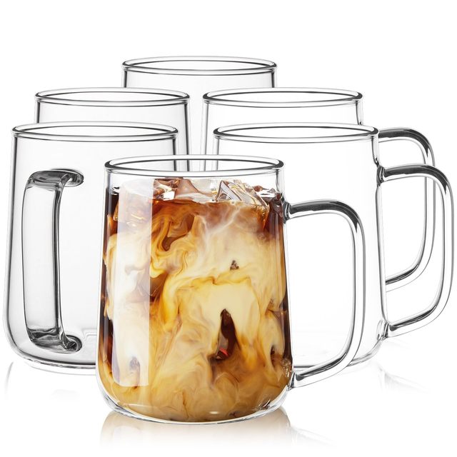 16 oz Glass Coffee Mugs Glass Coffee Cups Clear Borosilicate Glass Mugs with Handles for Cappuccino, Tea