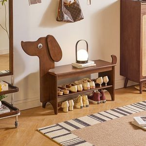 Solid wood puppy-shaped <b>shoe</b> changing stool, cute and creative <b>shoe</b> <b>rack</b> and bench for home use, entrance <b>shoe</b> cabinet and - Product Image 1