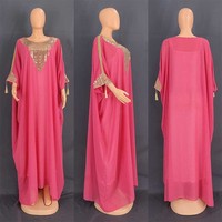 Robe musulmane tendance pour femme, en mousseline, style Dubaï, jupe longue ample, sequins, rétro, couleur café, pour fête, Maroc, Afrique, vente en gros