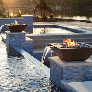 Gas Outdoor Firepit with Water Feature Low Smoke Square Corten Steel <b>Fire</b> <b>Pit</b> and Water Bowl for Swimming Pool - Product Image 5