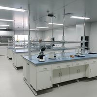 Banc de laboratoire en acier et bois à structure en C, résistant aux acides et aux alcalis |   Poste de travail central personnalisable pour les laboratoires de recherche et les écoles