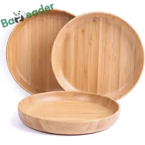 Wholesale Bamboo Round Coffee Cheese Snack Dessert Plates Wooden Serving Platters Bamboo Dishes Plate Set