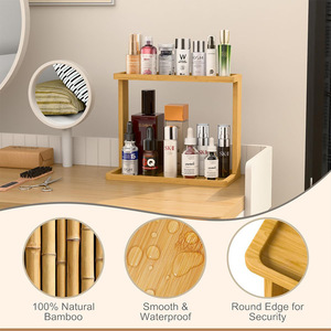 Two Tier Bamboo <b>Shelf</b> 8-11.9 In Rectangular Freestanding Bathroom Storage Organizer For Cosmetics And Daily Essentials - Product Image 4