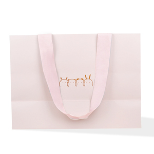 Free Sample Custom logo Luxury <strong>pink</strong> Cardboard Paper <strong>Bag</strong> with Ribbon Handle - Product Image 5