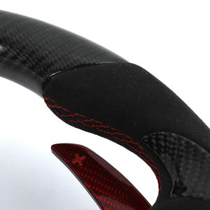 Volante para <span class=keywords><strong>BMW</strong></span> M F10 F20 X1 F21 F30 M4 M2 F87 E90, Personalizado con Inserciones de Fibra de Carbono Negra, Remos Estrechos Rojos, Forro Rojo - Product Image 5