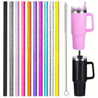 Pailles personnalisées imprimées de 10 mm, pailles réutilisables en plastique à paillettes, accessoires pour bouteilles d'eau, pailles droites transparentes colorées pour boissons