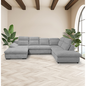 LORENA LIVING ROOM, VERSION EN FORME DE U, COIN DROIT, EN TISSU GRIS CLAIR - Product Image 1