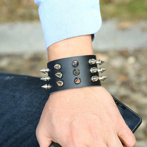 Bracciale donna uomo bracciale rivetto in pelle Gothic Punk <span class=keywords><strong>Rock</strong></span> bracciale accessori Punk fascia argento placcato - Product Image 4