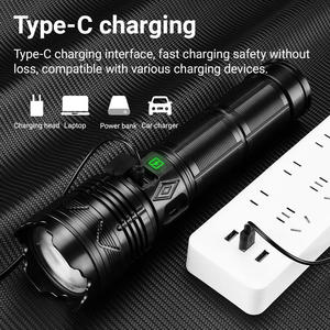 Lampe torche LED rechargeable par USB, ultra-lumineuse, zoom réglable avec affichage numérique de la puissance, torche tactique étanche pour le camping - Product Image 3