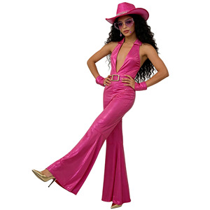 Mono de satén para mujer, pantalones acampanados de cintura alta, disfraz de fiesta hip hop, atuendo retro de discoteca, sin etiqueta, sin colgante. - Product Image 2