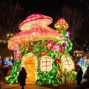 Ensemble de lanternes en forme de maison champignon pour le monde féerique, personnalisable, pour festival du bois magique, pack de cottages pour le festival de lumières de Pâques en ville - Product Image 1