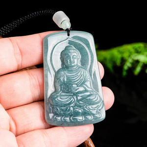 หยกเจไดต์ธรรมชาติสีน้ำเงิน จี้หยกพระพุทธเจ้าพระสังฆราชขนาดใหญ่  จี้รูปสัตว์ประจำปีนักษัตรแกะและลิง  จี้สำหรับผู้ชายและผู้หญิง รุ่น FG74 - Product Image 4