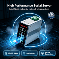 Serveur de périphériques série industriel 8 ports RS232/485 isolé galvaniquement double alimentation + 2 ports Fast Ethernet + 4DI/2DO Montage sur rail DIN