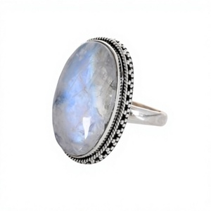 Pierre de lune arc-en-ciel naturelle Argent sterling 925 Fait à la main Pierre précieuse Classique Fête Certifié IGI Bague Prix de gros d'usine - Product Image 1