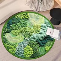 Tapis rond en fourrure synthétique vert mousse, imprimé botanique doux, antidérapant, lavable, style bohème, pour salon et chambre à coucher