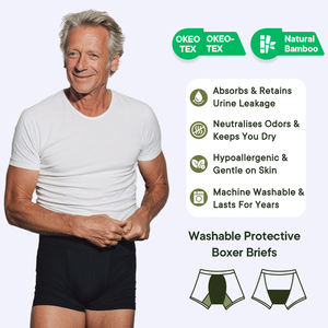 LYNMISS ملابس داخلية رجالية مانعة للتسرب قابلة للغسل وقابلة لإعادة الاستخدام بوكسر قطن قصير ، تسرب المثانة المتدفق بكثافة - Product Image 2