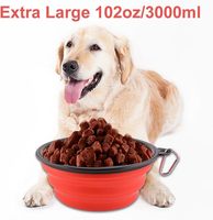 Bol pliable extra large pour chien 3L XL, bol de voyage 102oz, gamelle d'eau portable pliable avec mousqueton, bleu marine