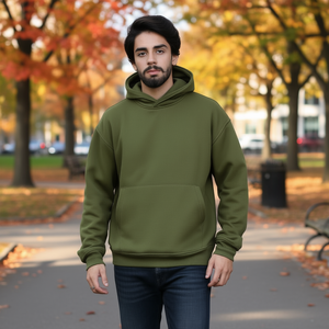 Sweat à capuche personnalisé avec impression de marque, unisexe, vert olive, en molleton, coupe classique, mélange coton et polyester, décontracté pour l'hiver - Product Image 2