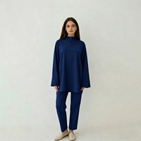 Ensemble de bain 2 pièces pour femmes modestes, col zippé, logo personnalisé, séchage rapide, manches longues, poignets fendus, tunique et pantalon droit islamique