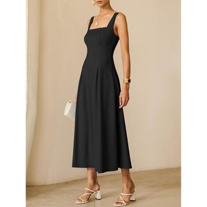 Vestido de cóctel para mujer, cuello cuadrado, línea A, sin mangas, fluido, elegante, formal, para invitadas de boda, fiesta, vestido largo de verano - Product Image 2
