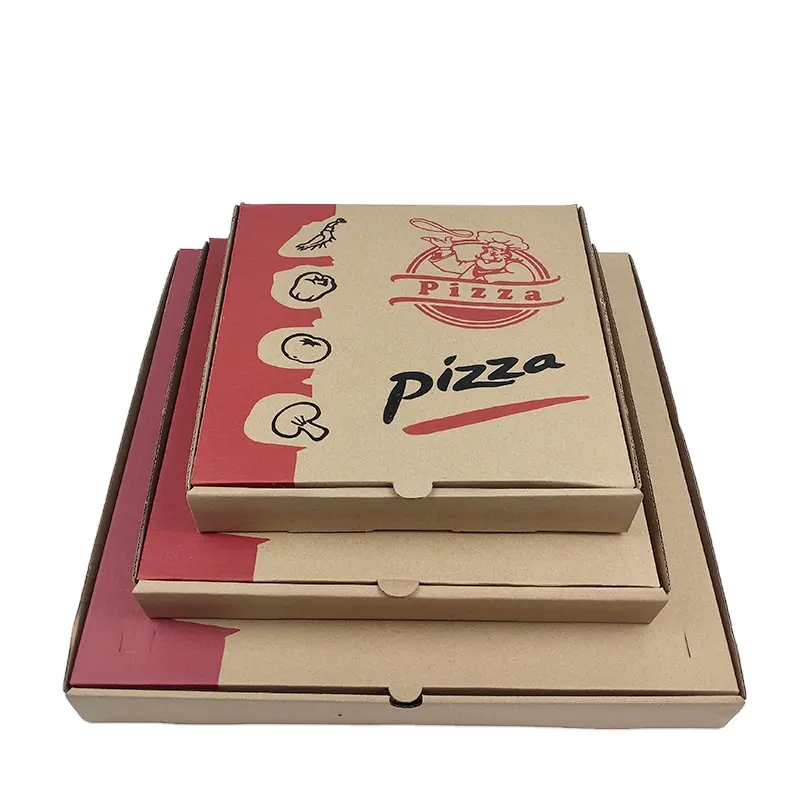 लोगो के साथ पिज्जा पैकिंग डिलीवरी बॉक्स के लिए थोक कस्टम डिज़ाइन मुद्रित 33 35 सेमी 7/9/12 इंच नालीदार कागज