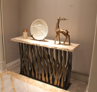 Table console en marbre doré brossé Zebra-C, mobilier moderne pour salon, matériau en bois, pour la maison, l'hôtel, l'appartement