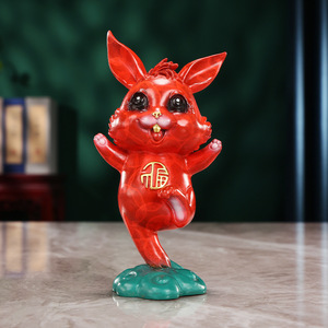 Figurine de lapin rouge Copper World, artisanale, décoration de bureau pour le Nouvel An chinois - Product Image 3
