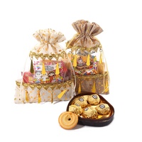 Pochette cadeau suspendue de luxe personnalisée Ramadan Moubarak en toile de jute et organza avec sequins, logo arabe, sac de faveur pour festival islamique