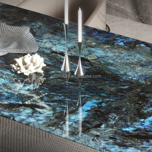 Mesa de Comedor Rectangular de Diseño con Cubierta de Mármol Azul y Negro, Base de Acero Inoxidable, para 8-10 Personas, Muebles para Restaurante, Hotel, Villa - Product Image 4