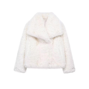 Cappotto Casual da donna alla moda con risvolto retrò a maniche lunghe autunno <span class=keywords><strong>inverno</strong></span> caldo antivento in pelliccia sintetica spessa fornitura di ODM - Product Image 1