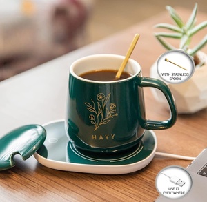 Juego de Tazas de Café de Cerámica Termostáticas de 55 Grados, Cuatro Piezas, con Tapa, Posavasos con Doble Orificio para Calentar, Aptas para Alimentos, Diseño Moderno - Business - Product Image 2