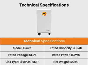 15KWh 51.2V 300Ah LiFePO4 <b>Battery</b> Built-in Smart BMS RS485 CAN Energy Storage <b>Battery</b> for Home Solar RV Off Grid Backup Power - Product Image 2