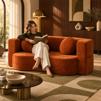 Terrakotta Chenille Curvy Bodensofa 2-Sitzer Faltbares Konvertierbares Futon-Bett Vakuumkomprimierte Lounge-Couch für Heimkino
