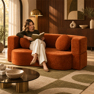 <span class=keywords><strong>Canapé</strong></span> de sol incurvé en chenille <span class=keywords><strong>terracotta</strong></span> 2 places, <span class=keywords><strong>convertible</strong></span> en lit futon, compressé sous vide, pour home cinéma - Product Image 3