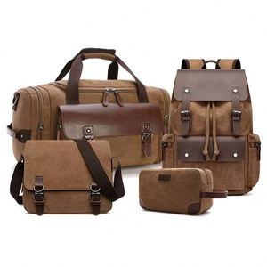 Factory Matched Waterproof Canvas Travel Set <b>Backpack</b> Duffel Crossbody Toiletry Bag 4in1 Wholesale Combo Polyester Lining Zipper - Product Image 4