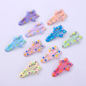 Colorful Star Shape Hair <b>Clips</b> For Girls Children 6 Cm Plastic Resin Side <b>Clip</b> Daily Use - Product Image 1