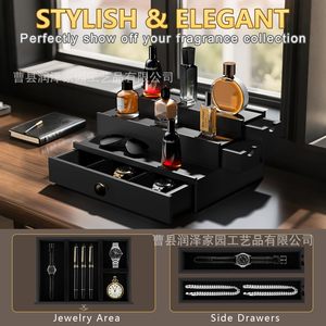 Perfume Storage Rack 3 Tier Black <b>Desktop</b> Organizer With Drawers For Watch Sunglasses Jewelry Display - Product Image 5