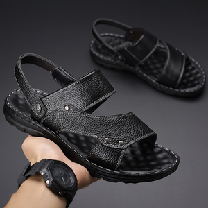 Sandales pour hommes, été, cuir souple, semelle en caoutchouc antidérapante, chaussures décontractées pour l'extérieur, chaussures de papa, semelle intermédiaire en EVA, talon de 1 à 3 cm - Product Image 2