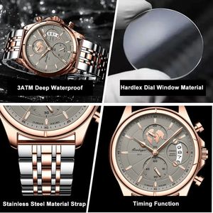 Reloj de pulsera para hombre POEDAGAR 989 9898, de lujo, informal, para negocios, cronógrafo, resistente al agua, con fecha, de acero inoxidable, de cuarzo. - Product Image 3