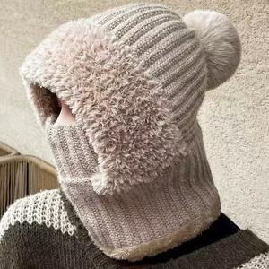 Chapeau d'hiver en polaire épaisse, tricoté, avec écharpe et masque intégrés, coupe-vent, chaud, pour le cyclisme, anti-froid, chapeau pour femme, protection du cou - Product Image 4