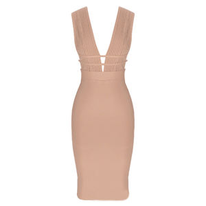 Robe midi bandage à la mode Ocstrade, longueur genoux, sexy, découpe en V, sans manches, <span class=keywords><strong>grande</strong></span> <span class=keywords><strong>taille</strong></span>, robe bandage moulante pour femmes, soirée - Product Image 5