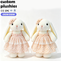 Peluche Lapin Mignon Personnalisé, Jouet en Peluche Blanc Doux avec Robe en Dentelle Florale Rose pour Cadeau d'Anniversaire ou de Pâques
