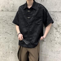 Chemise décontractée pour homme à manches courtes, jacquard papillon, coupe ample, boutonnée, avec poche poitrine, pour le streetwear quotidien