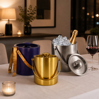 Seau à glace haut de 2 litres et 3 litres en argent avec support et poignée de transport pour vin, champagne, bière, KTV, clubs, bars, fêtes