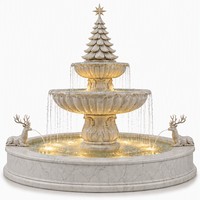 Fontaine de Noël en marbre blanc naturel pour l'extérieur avec un sommet en forme d'étoile et un renne pour la décoration de cour de villa de luxe