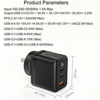 Chargeur rapide GaN 45W avec prise AU certifiée SAA, 2 ports USB-C et 3 ports USB-A, chargeur mural pour ordinateur portable et téléphone portable