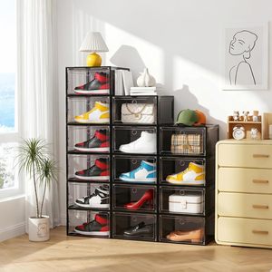 6 Pack Modern Flexible Stackable Shoe <b>Storage</b> <b>Boxes</b> with Clear Plastic Display Case for Sneakers - Product Image 3