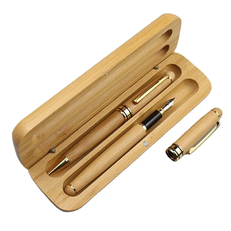 2023 new product Factory direct sale office products Bamboo fountain pen and pen case business gift Water-based signature pen