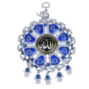 Groothandel Nieuwste Moslim Allah Blue Evil Eyes Home Decoratie Met Hamsa Charms Lichtmetalen Muur Opknoping